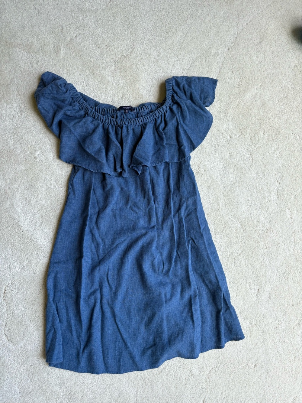 Madewell Blue Off-Shoulder Ruffle Dress